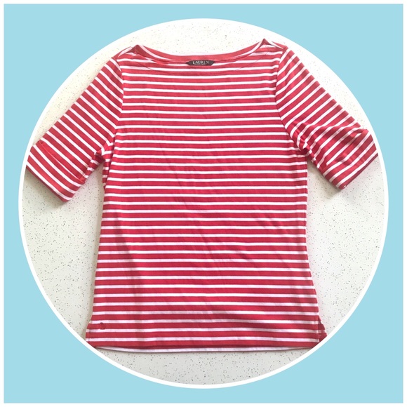 Ralph Lauren red and white striped boat neck top